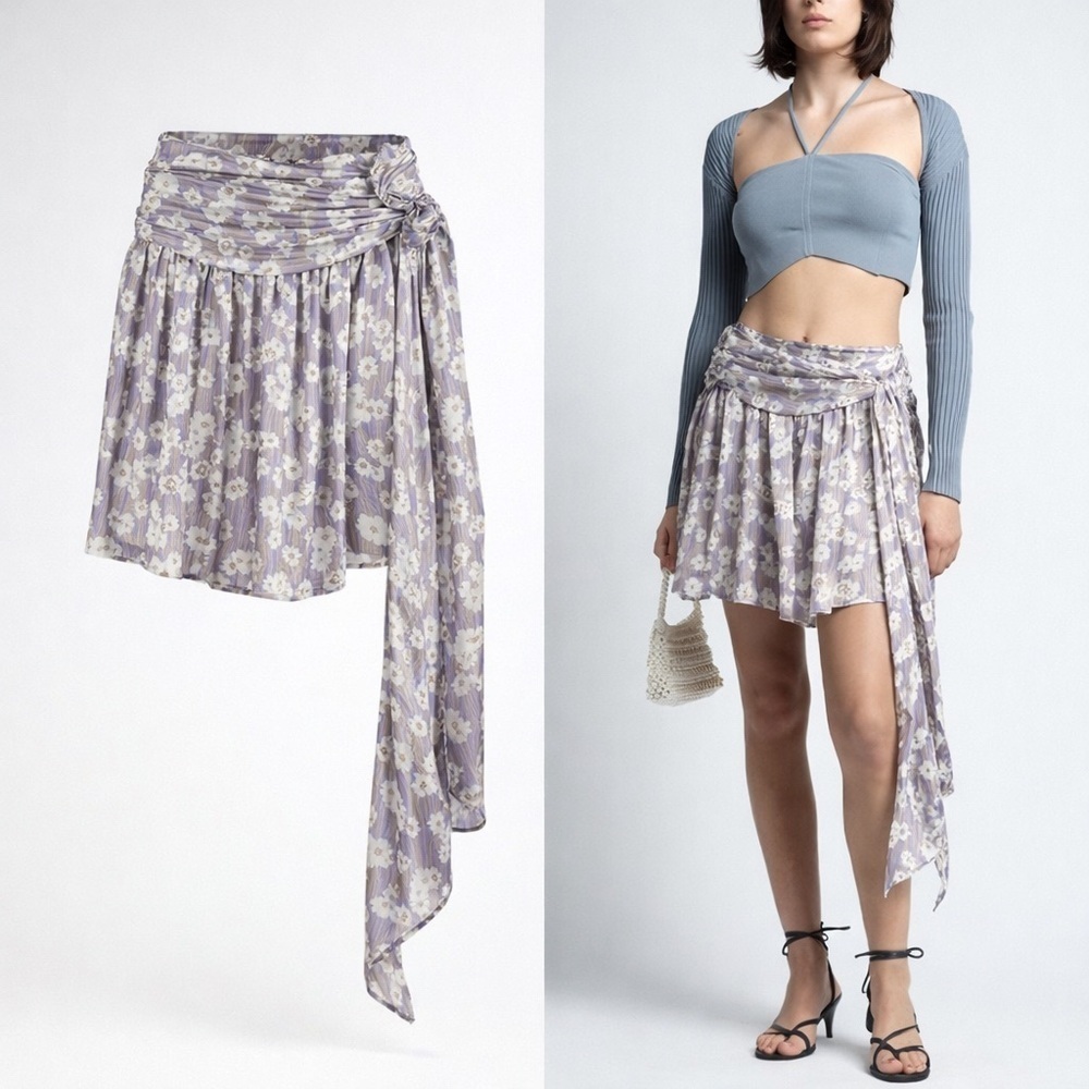 Sabina Musáyev | Lilac Metallic Floral Wrap Mini Skirt | Georgette | Size M